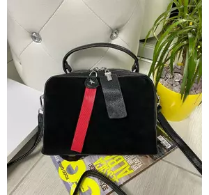 Замшевая сумка Fashion  F на 2 отдела черная ф1